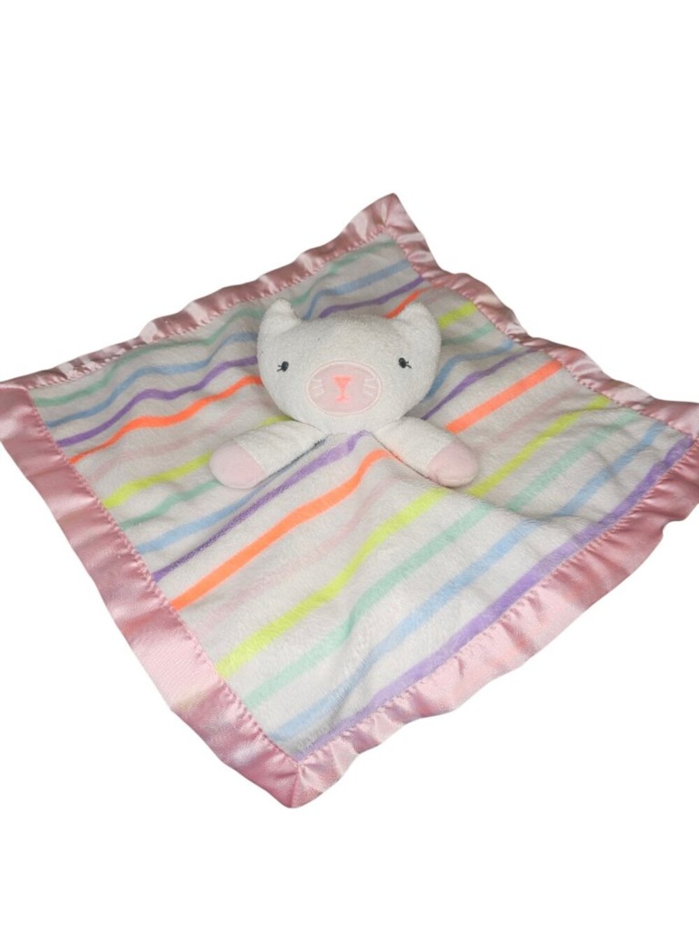 Cloud Island White Cat Steiped Lovey Pink Satin Trim And Back Target 2019 13.5"